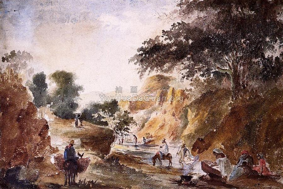 Landscape with Figures by a River - 卡米耶·毕沙罗